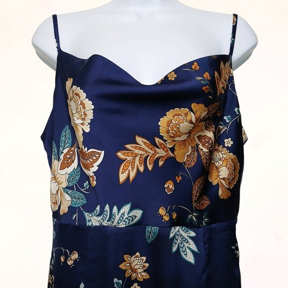 Canton Walker Cowl Neck Spaghetti Strap Satin Slip Wedding Guest Midi Dress Sz M - Picture 3 of 16
